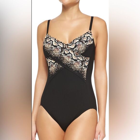 Gottex Honduras Solid/Snake-Print One-Piece Bathing Suit - Picture 1 of 10
